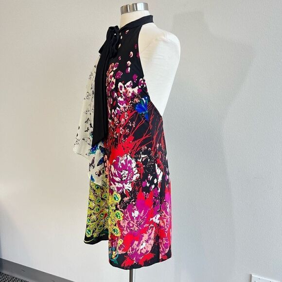 Meghan LA Silk Dress Bright Floral Halter Mini Short Butterflies Size XS 0 - Picture 4 of 9